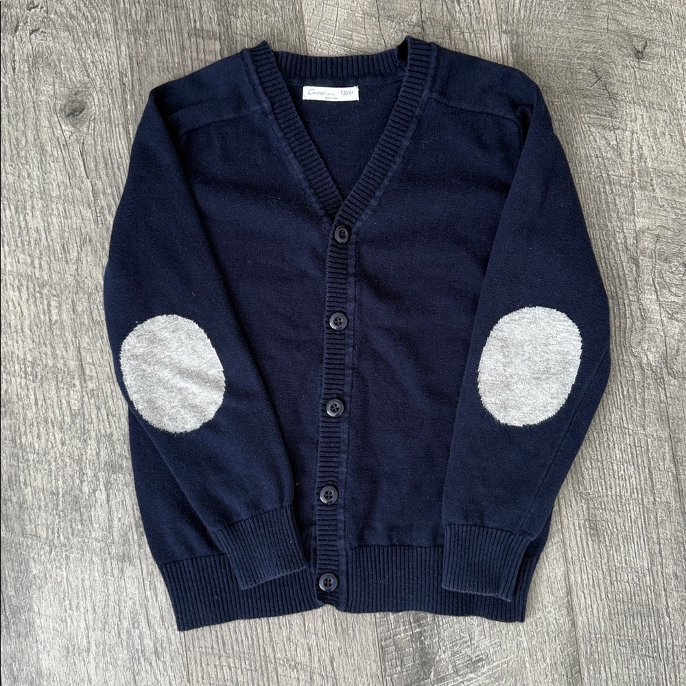 Cunyi Navy Cardigan with Gray Elbow Patches Sz 7 years cotton